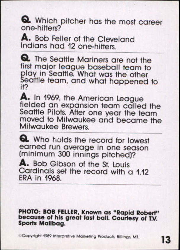 1990 Baseball Wit #13 Bob Feller back image