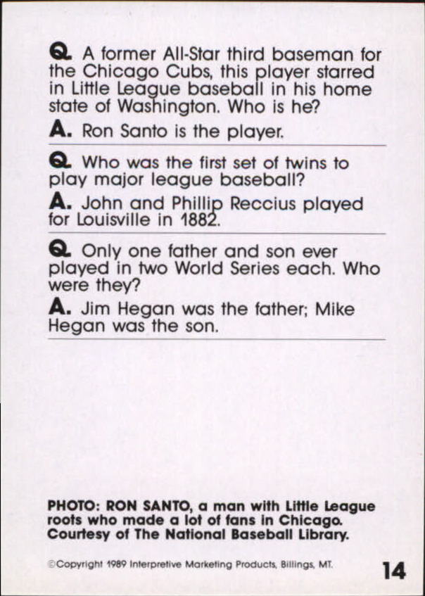 1990 Baseball Wit #14 Ron Santo back image