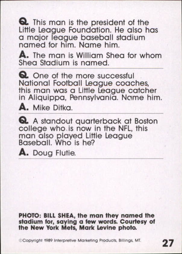1990 Baseball Wit #27 Bill Shea back image