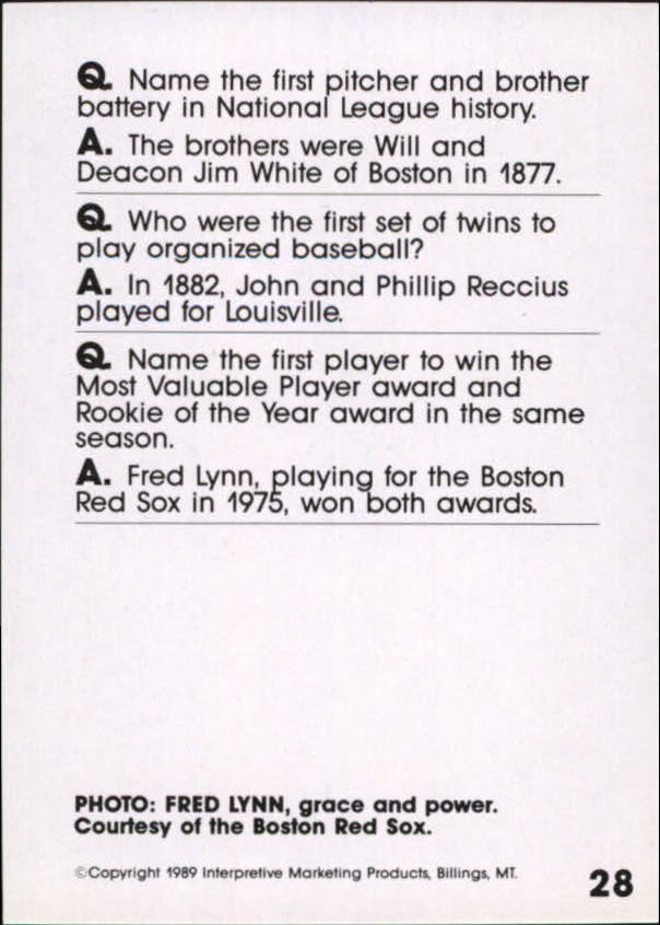 1990 Baseball Wit #28 Fred Lynn back image