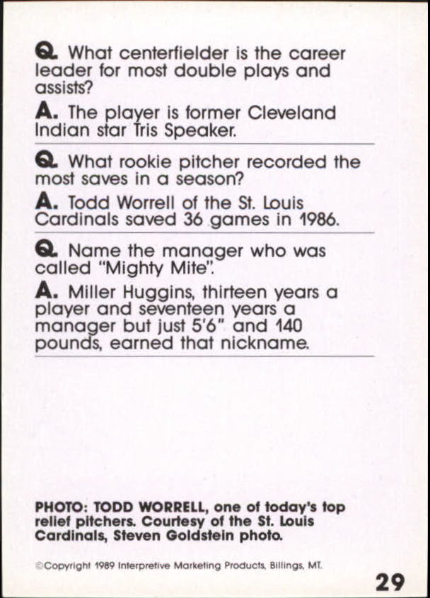1990 Baseball Wit #29 Todd Worrell back image