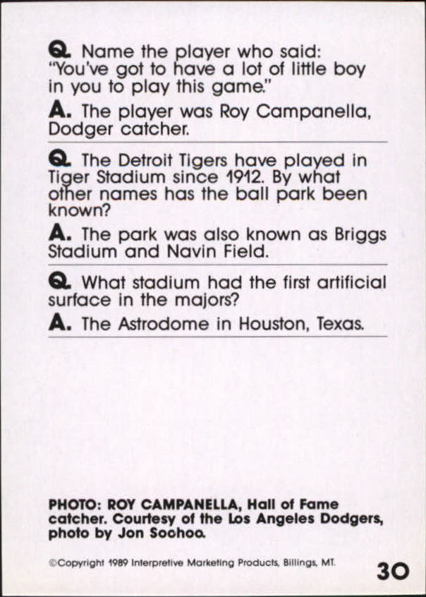 1990 Baseball Wit #30 Roy Campanella back image
