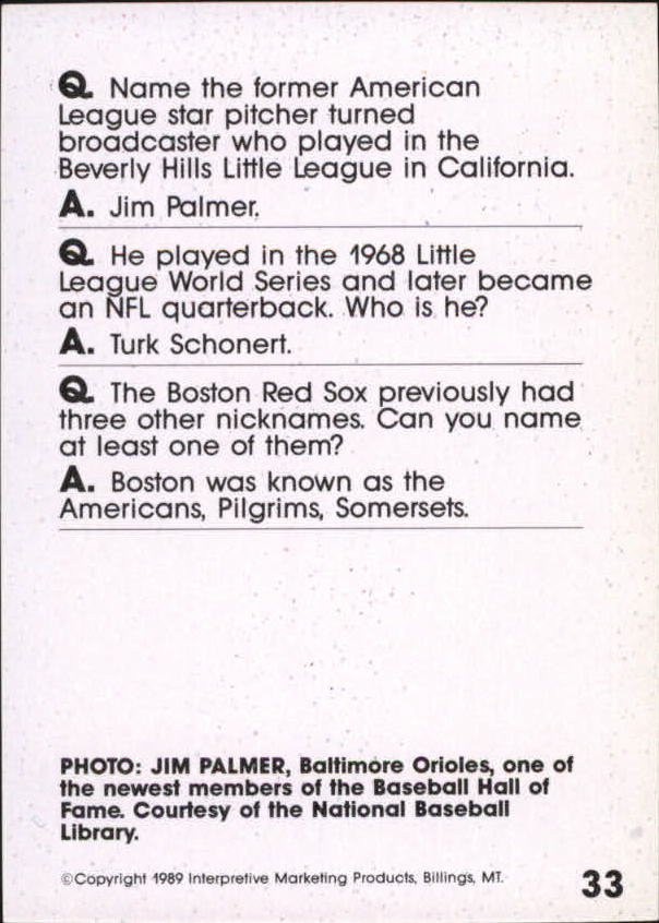 1990 Baseball Wit #33 Jim Palmer back image