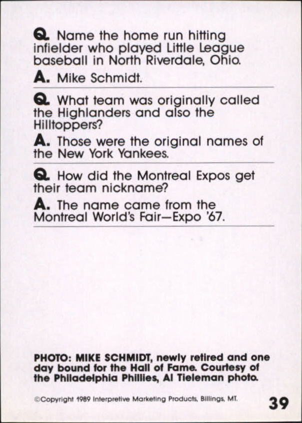 1990 Baseball Wit #39 Mike Schmidt back image