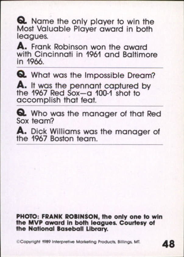 1990 Baseball Wit #48 Frank Robinson back image