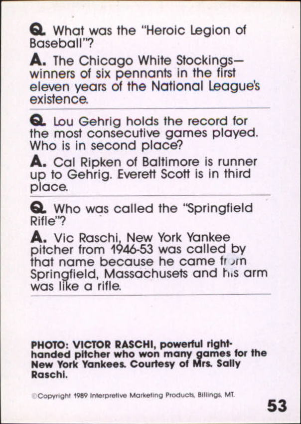 1990 Baseball Wit #53 Vic Raschi back image