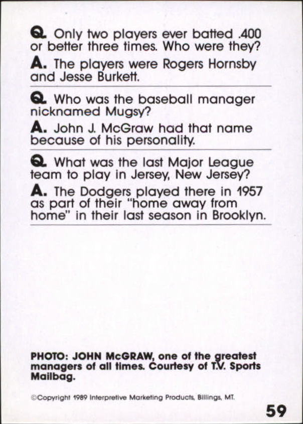 1990 Baseball Wit #59 John McGraw back image