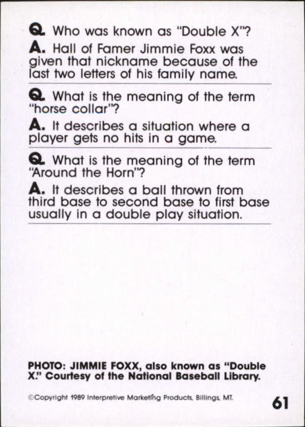 1990 Baseball Wit #61 Jimmie Foxx back image