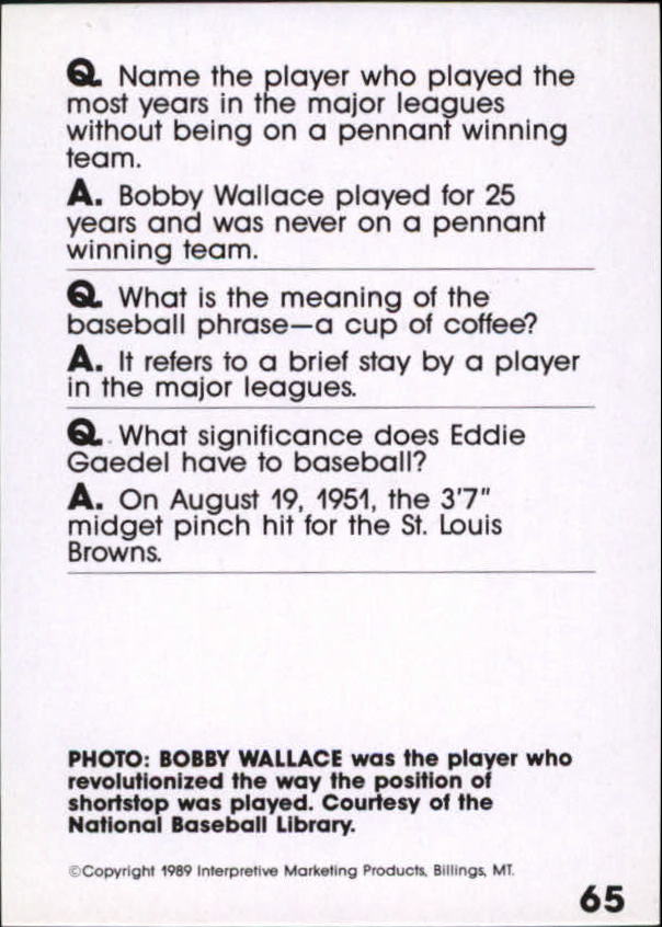 1990 Baseball Wit #65 Bobby Wallace back image