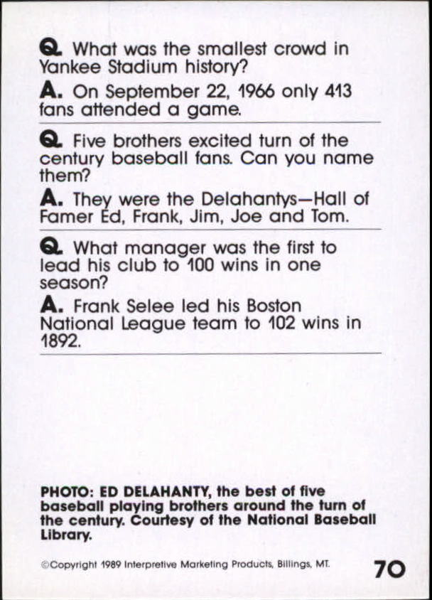 1990 Baseball Wit #70 Ed Delahanty back image