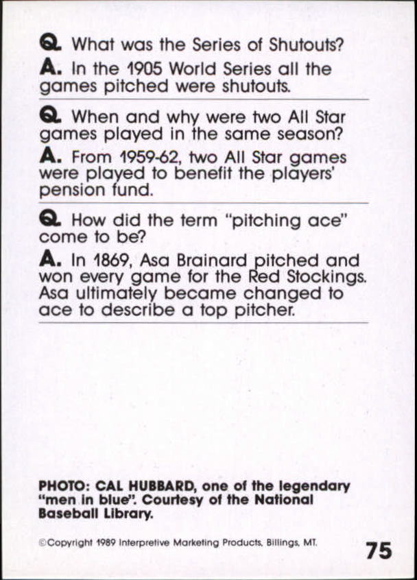 1990 Baseball Wit #75 Cal Hubbard back image