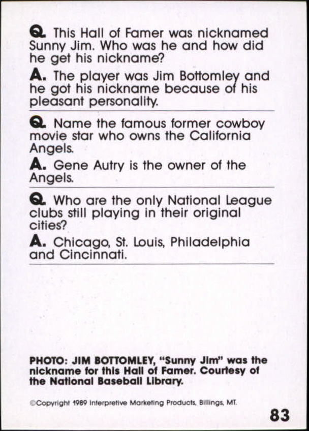 1990 Baseball Wit #83 Jim Bottomley back image
