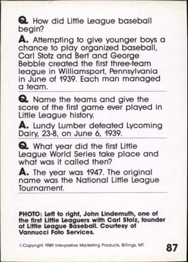 1990 Baseball Wit #87 John Lindemuth/Carl Stotz back image