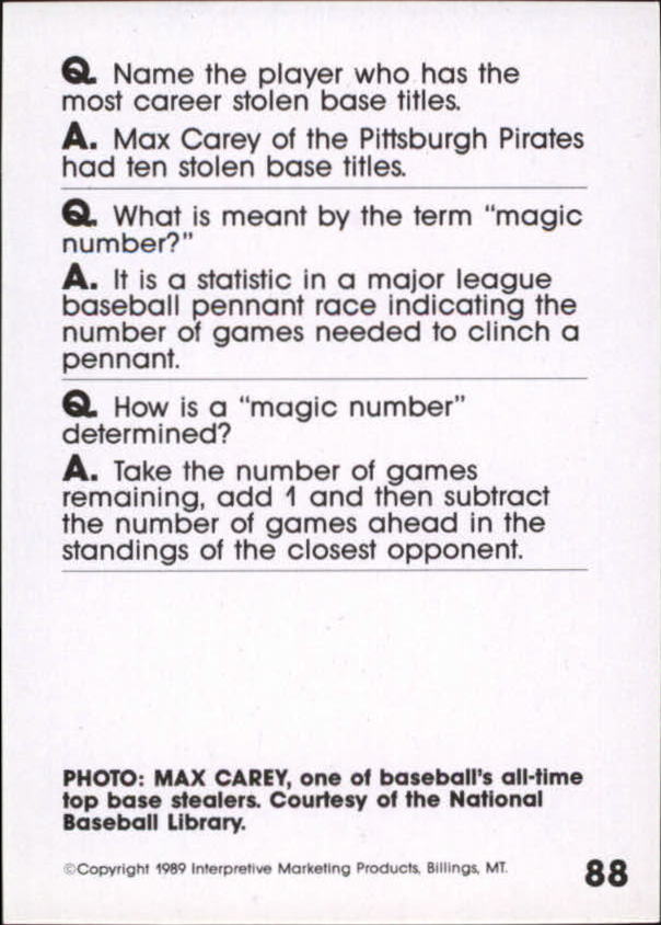 1990 Baseball Wit #88 Max Carey back image