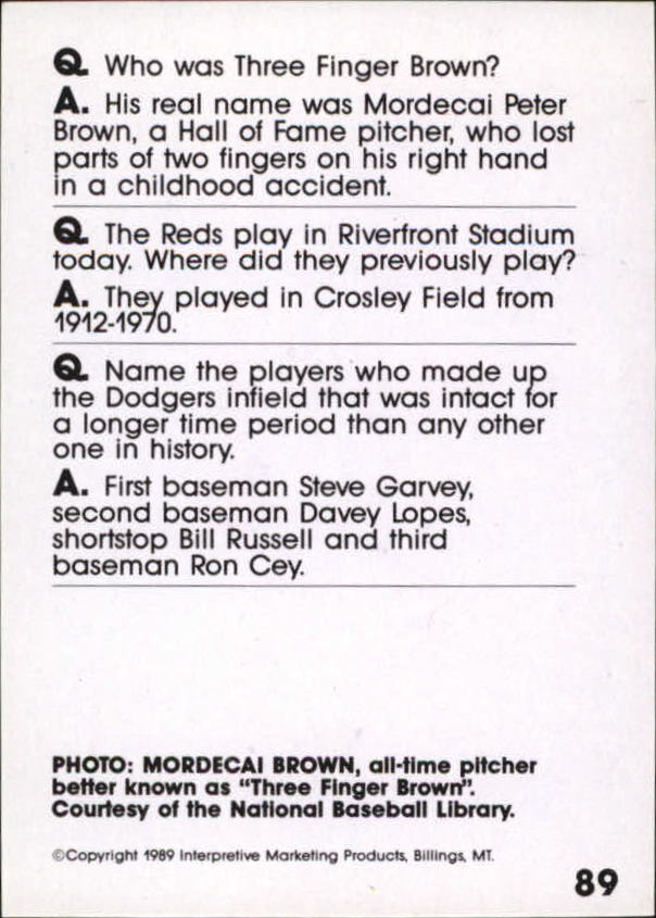1990 Baseball Wit #89 Mordecai Brown back image