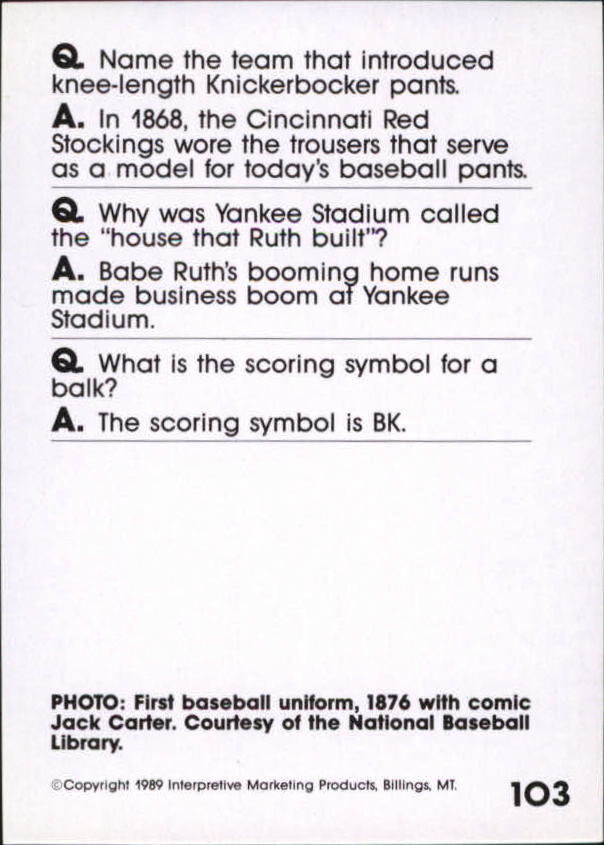 1990 Baseball Wit #103 1st Baseball Uniform back image