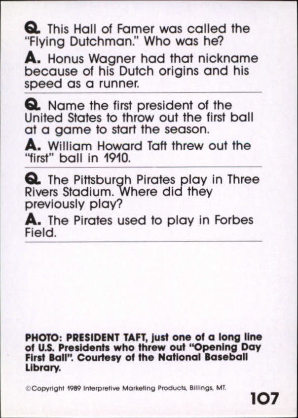 1990 Baseball Wit #107 William H. Taft PRES back image