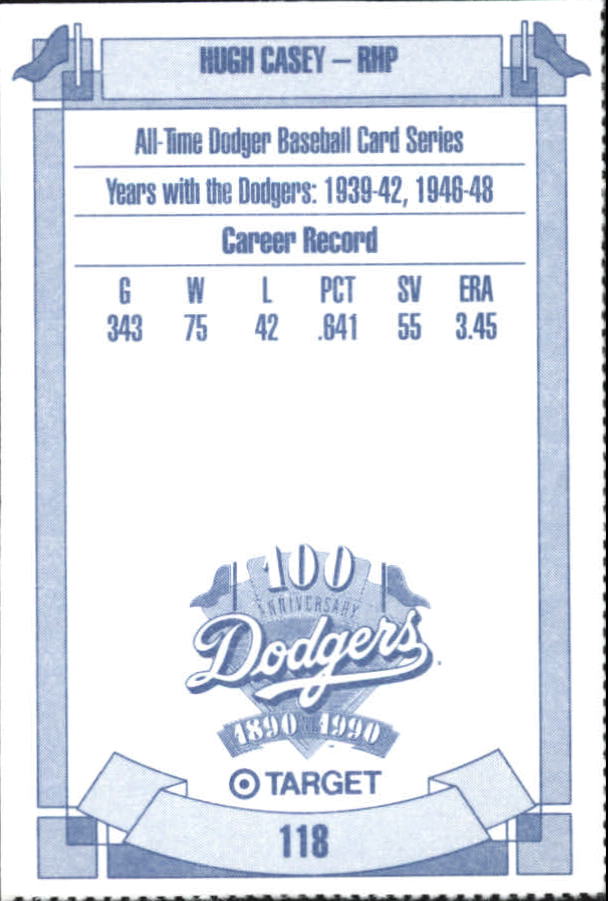 1990 Dodgers Target #118 Hugh Casey back image