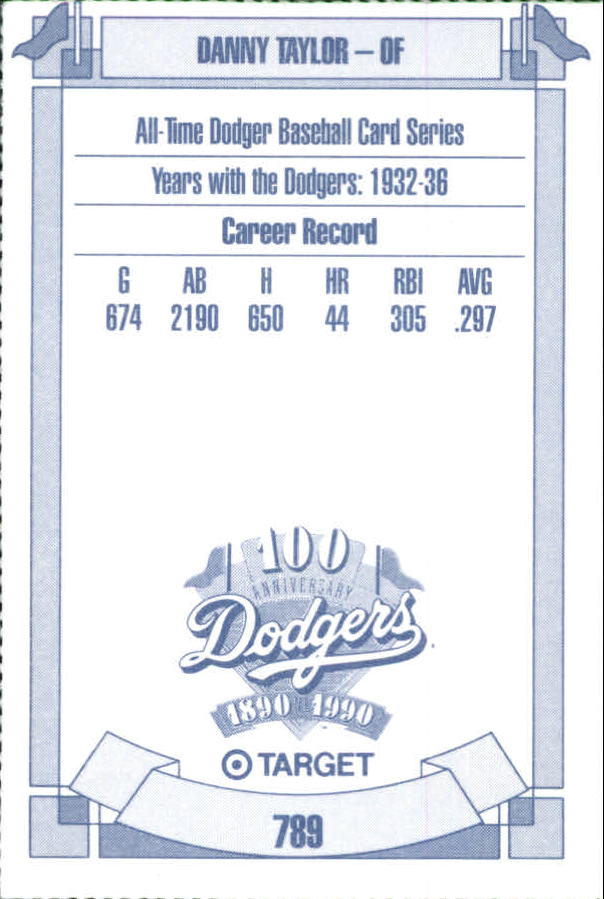 1990 Dodgers Target #789 Danny Taylor back image