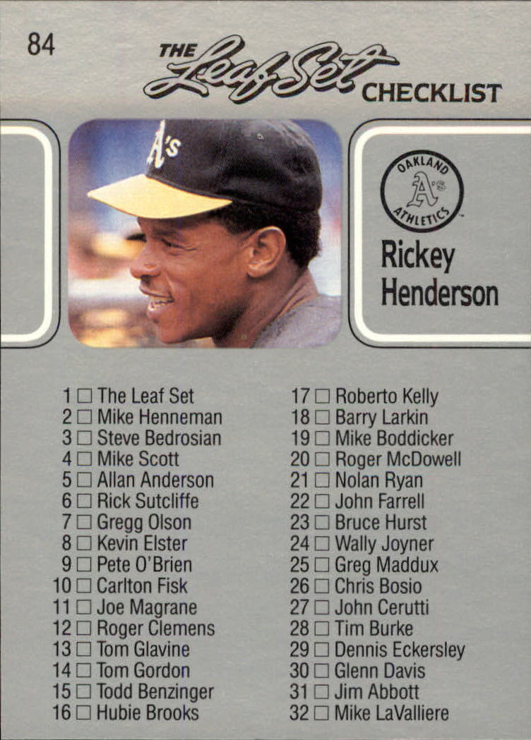 1990 Leaf #84 Rickey Henderson CL back image