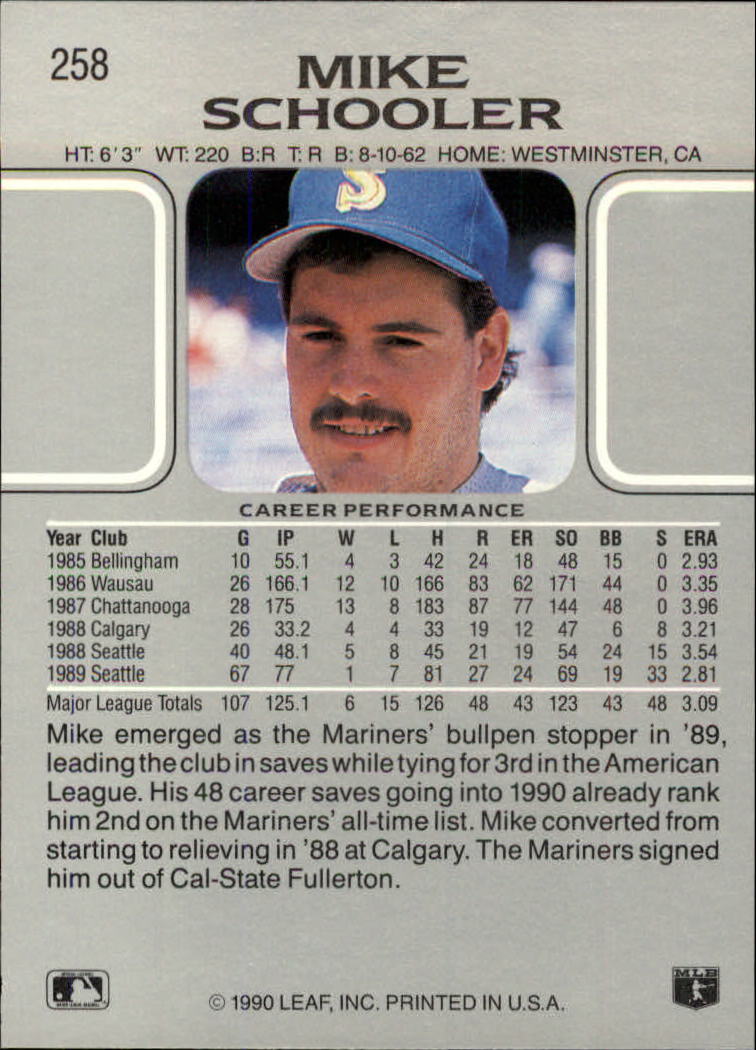 1990 Leaf #258 Mike Schooler back image