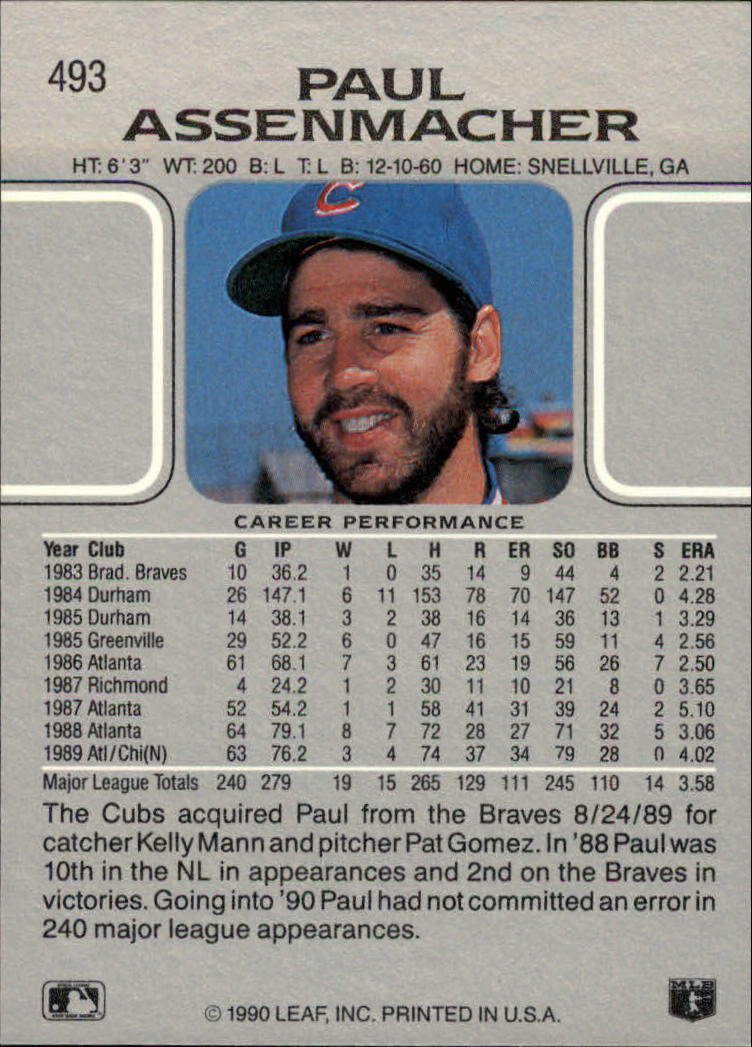 1990 Leaf #493 Paul Assenmacher back image