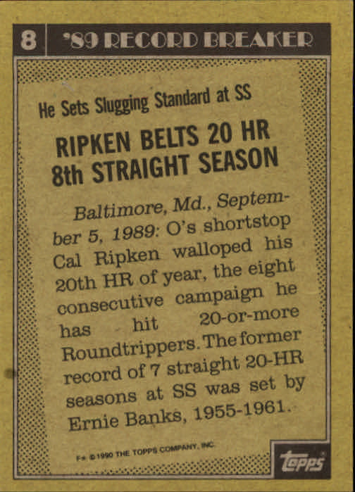 1990 Topps #8 Cal Ripken RB back image