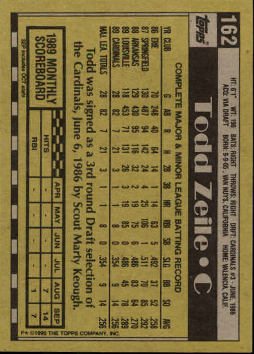 1990 Topps #162 Todd Zeile back image
