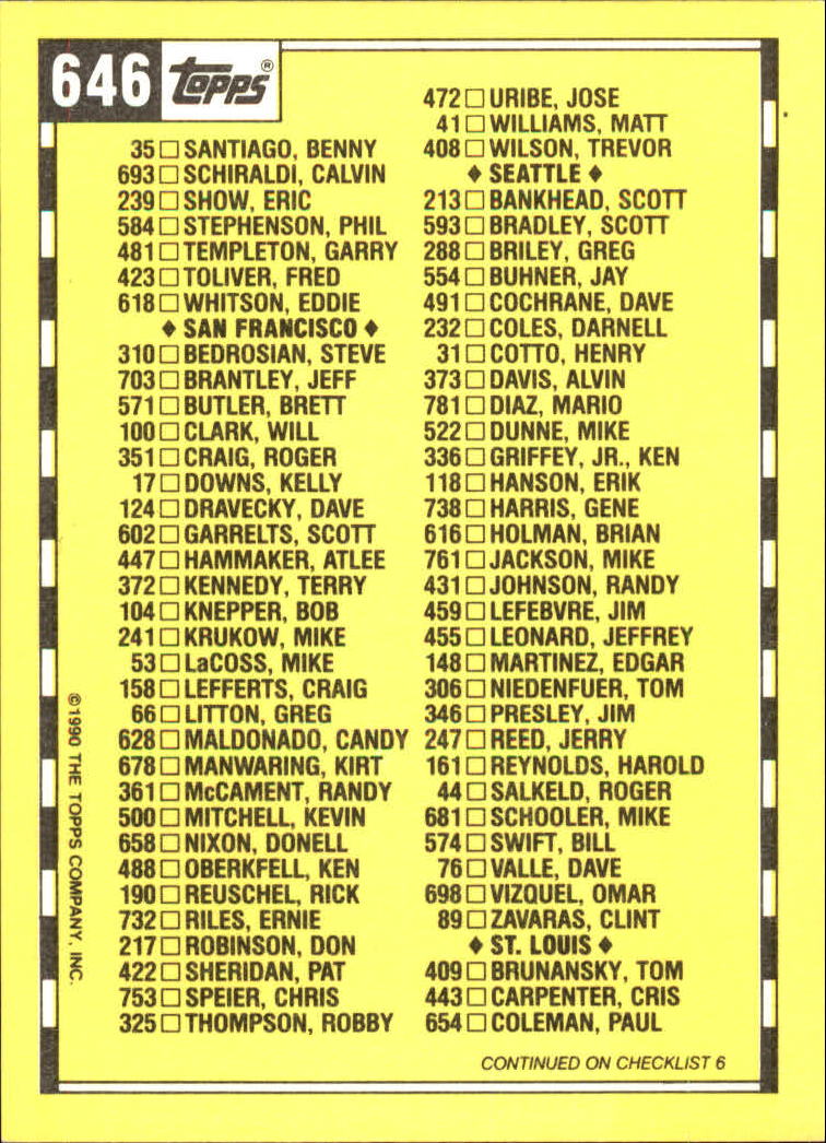 A6509- 1990 Topps Tiffany BB Cards 501-750 +Rookies -You Pick- 15+ FREE US SHIP - Picture 257 of 429