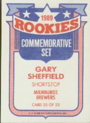 1990 Topps Rookies #25 Gary Sheffield back image