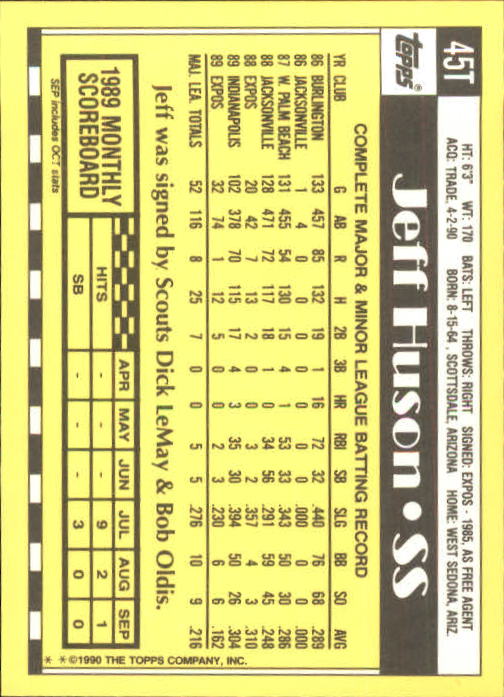 1990 Topps Traded #45T Jeff Huson back image