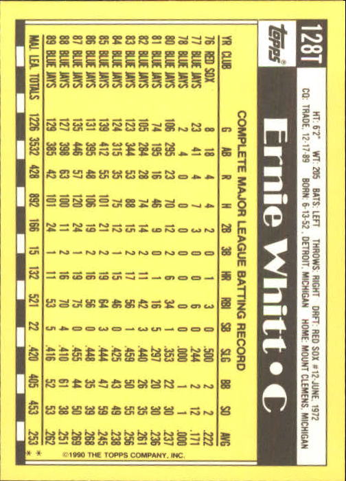 A1199- 1990 Topps Traded BB Karten 1-132 + Rookies -du Pick- 15 + Gratis US - Bild 257 von 265
