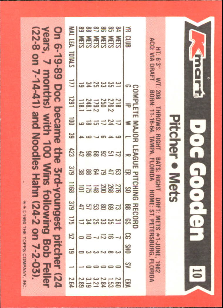 1990 K-Mart #10 Dwight Gooden back image