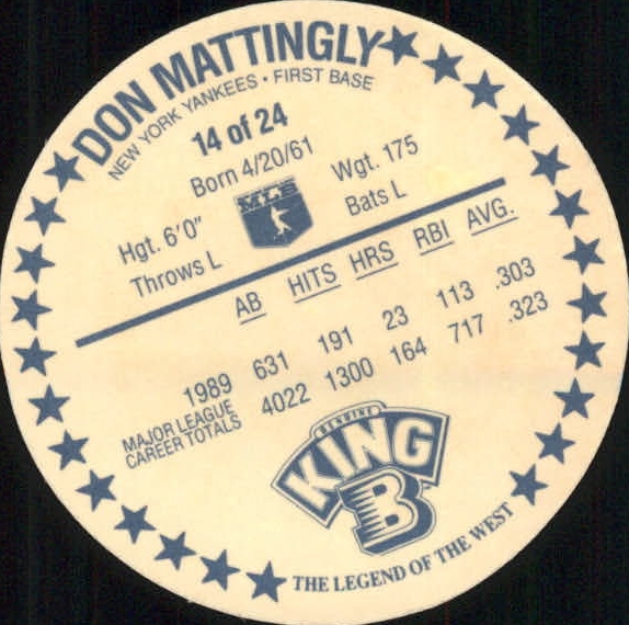 1990 King B Discs #14 Don Mattingly back image