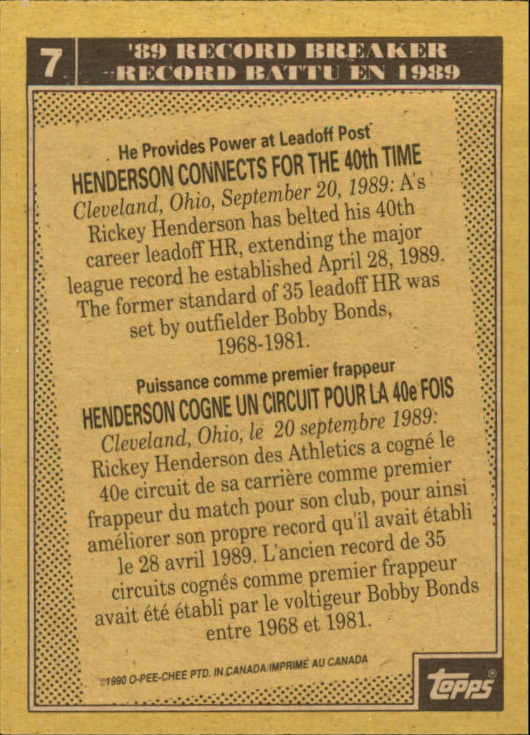 1990 O-Pee-Chee #7 Rickey Henderson RB back image