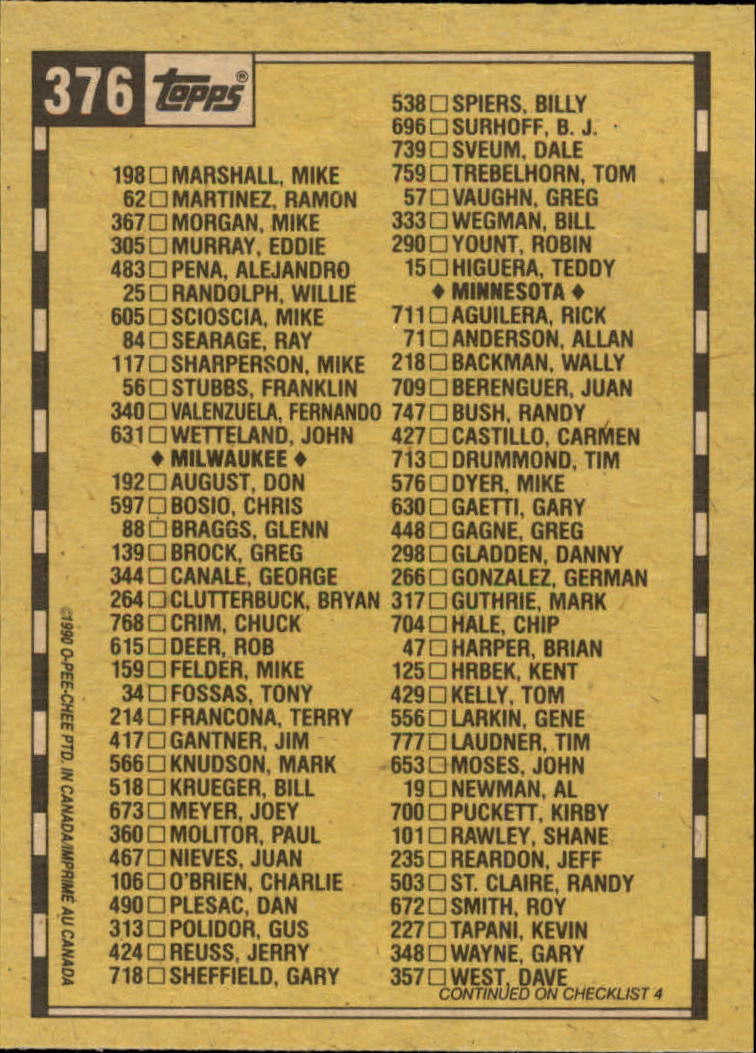 A6588- 1990 O-Pee-Chee BB Card #s 201-400 +Rookies -You Pick- 15+ FREE US SHIP - Picture 341 of 381