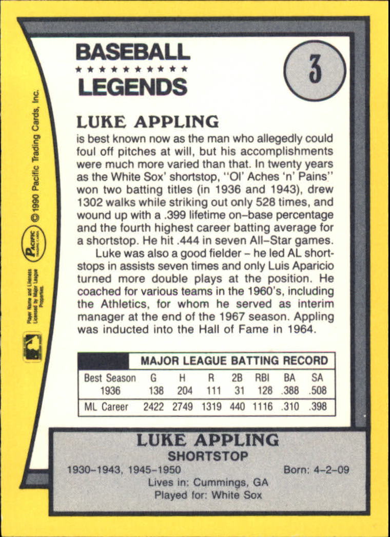 1990 Pacific Legends #3 Luke Appling back image