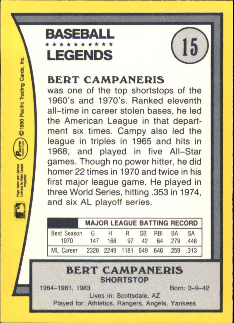 1990 Pacific Legends #15 Bert Campaneris back image