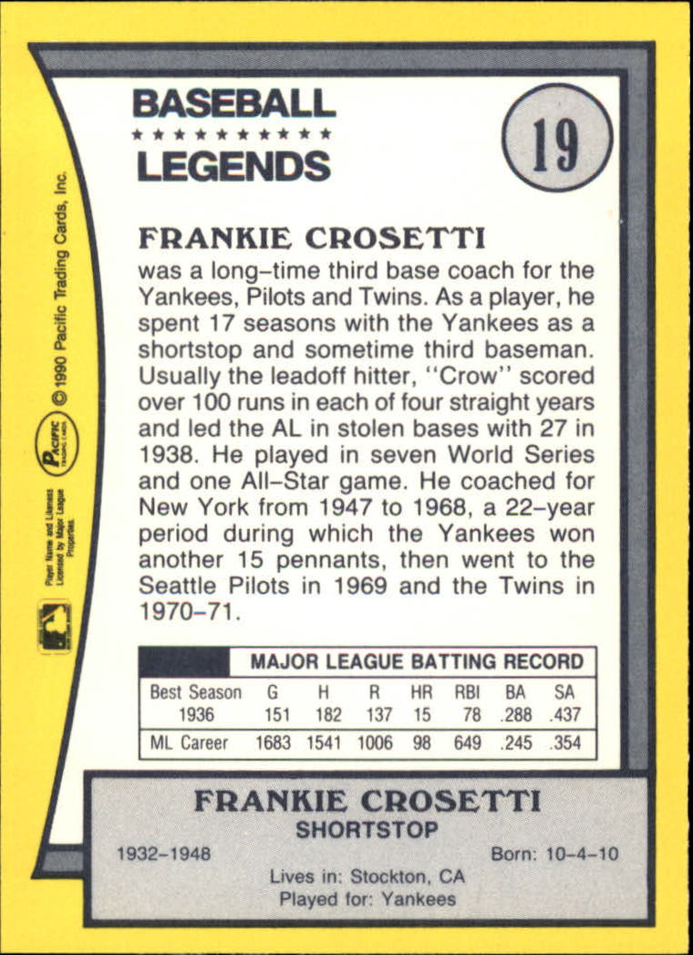 1990 Pacific Legends #19 Frankie Crosetti back image