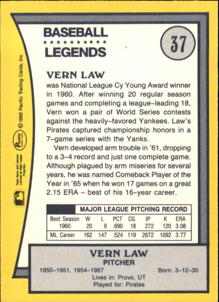 1990 Pacific Legends #37 Vern Law back image