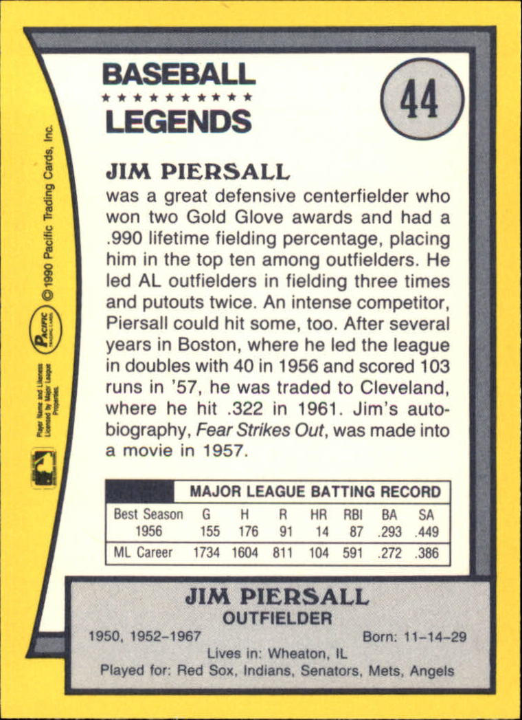 1990 Pacific Legends #44 Jim Piersall back image
