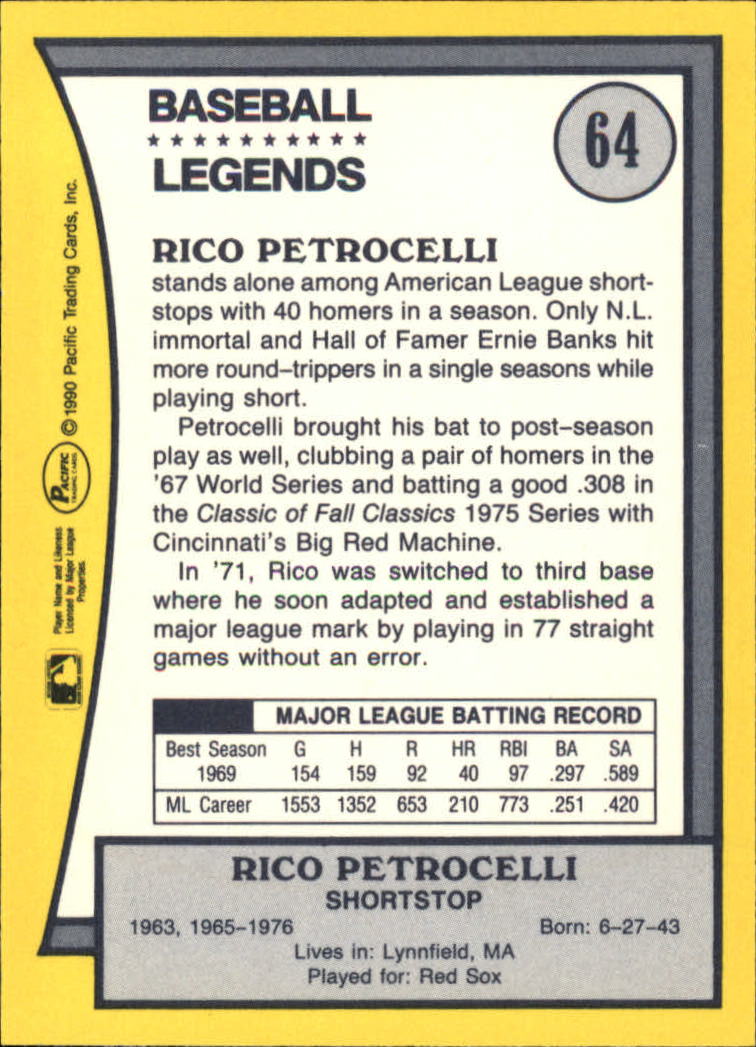 1990 Pacific Legends #64 Rico Petrocelli back image