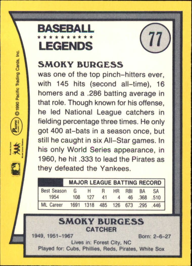 1990 Pacific Legends #77 Smoky Burgess back image