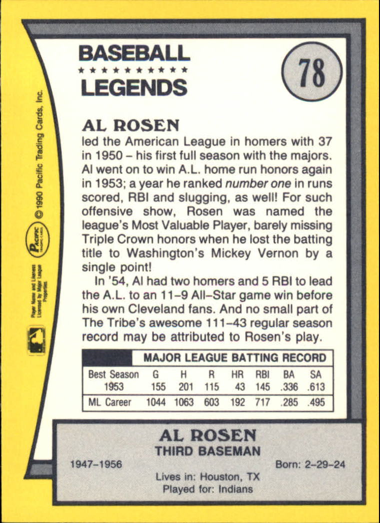 1990 Pacific Legends #78 Al Rosen back image