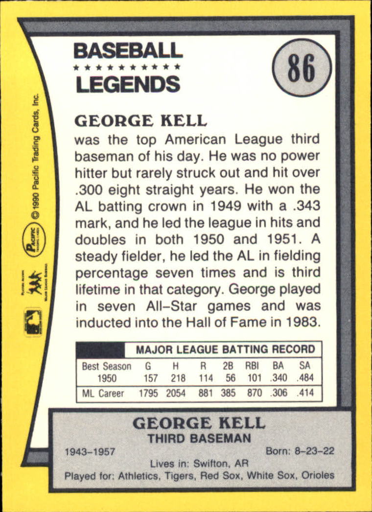 1990 Pacific Legends #86 George Kell back image