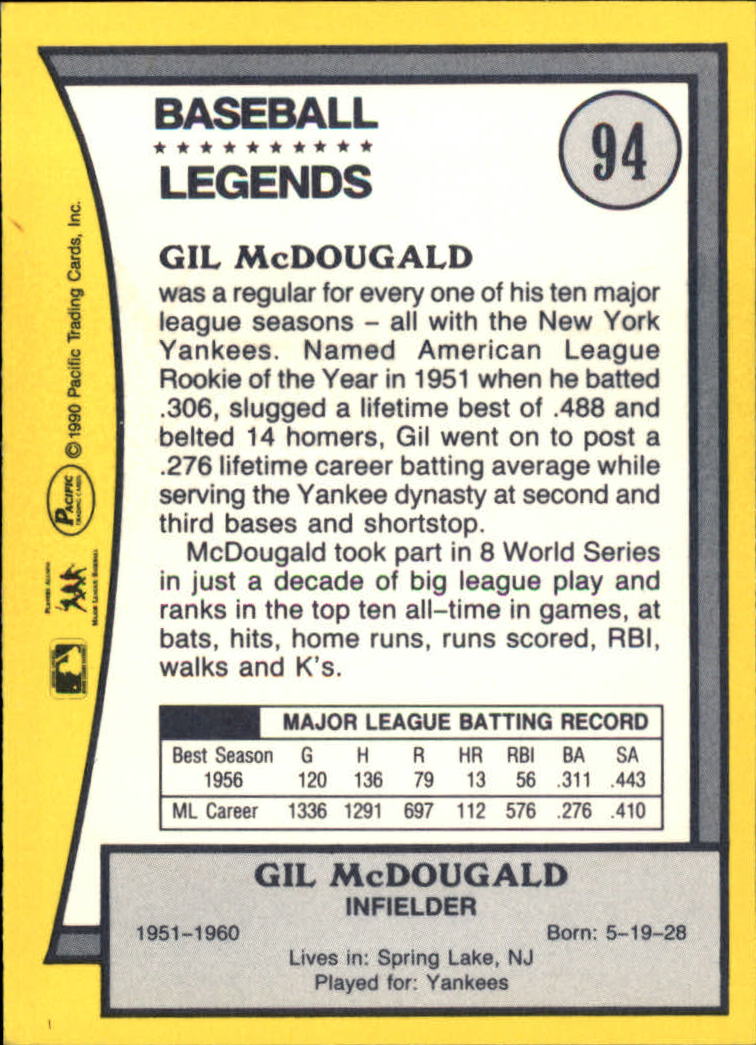 1990 Pacific Legends #94 Gil McDougald back image