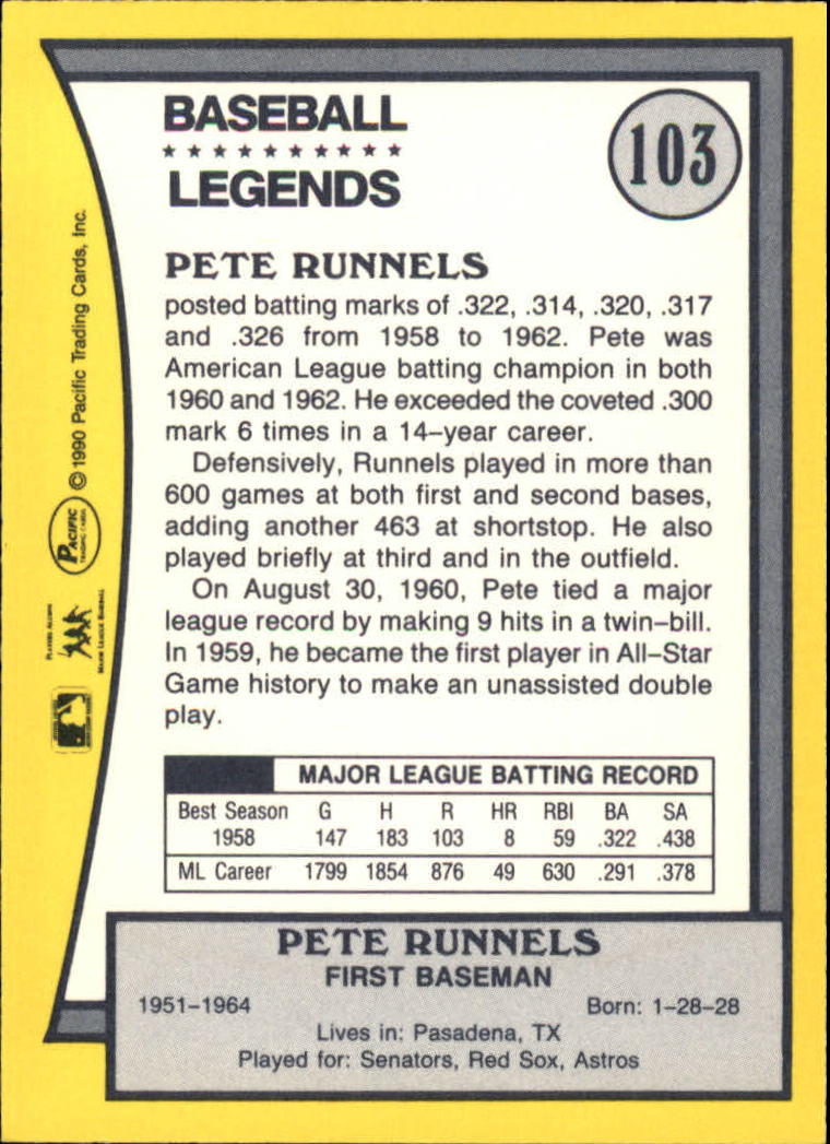 1990 Pacific Legends #103 Pete Runnels back image
