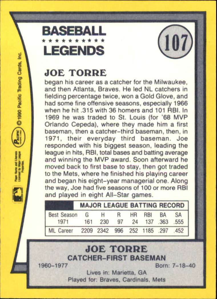 1990 Pacific Legends #107 Joe Torre back image