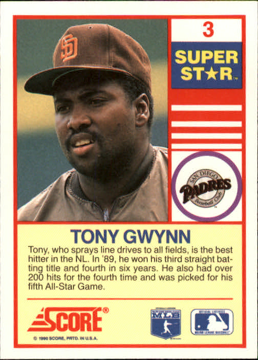 1990 Score 100 Superstars #3 Tony Gwynn back image