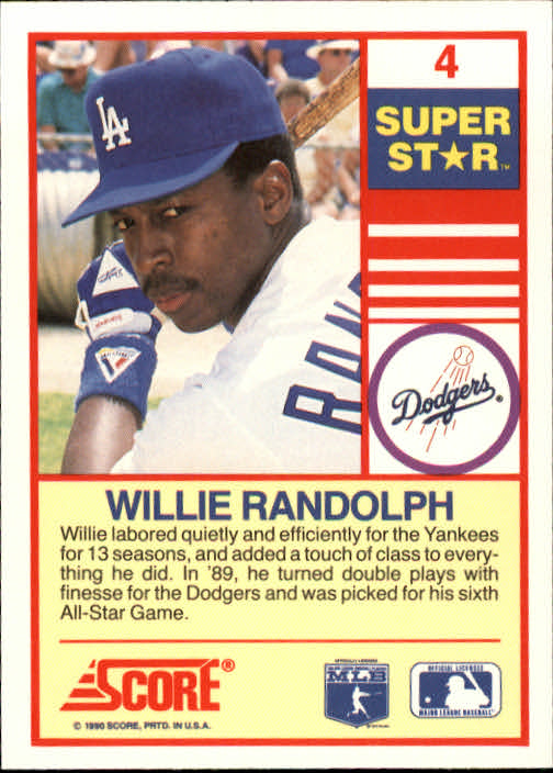 1990 Score 100 Superstars #4 Willie Randolph back image